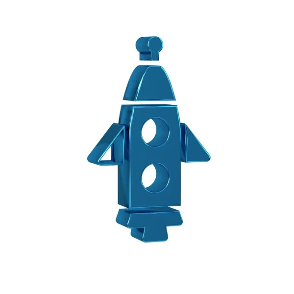 Blue Rocket ship icon isolated on transparent background. Space travel. .