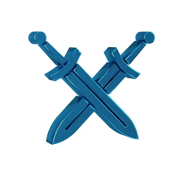 Blue Crossed medieval sword icon isolated on transparent background. Medieval weapon. .
