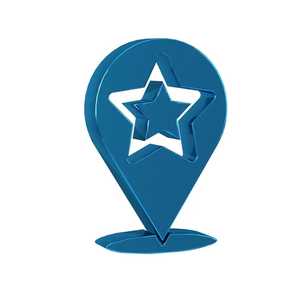 Blue Map pointer with star icon isolated on transparent background. Star favorite pin map icon. Map markers. .