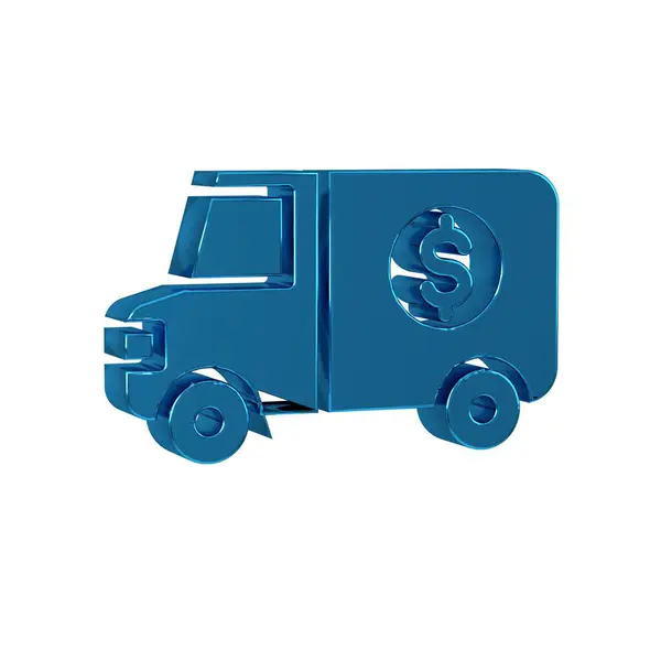 Blue Armored truck icon isolated on transparent background. .