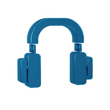 Mavi Kulaklık simgesi şeffaf arkaplanda izole edildi. Kulaklıklar. Müzik, hizmet, iletişim ve operatör dinleme kavramı. .