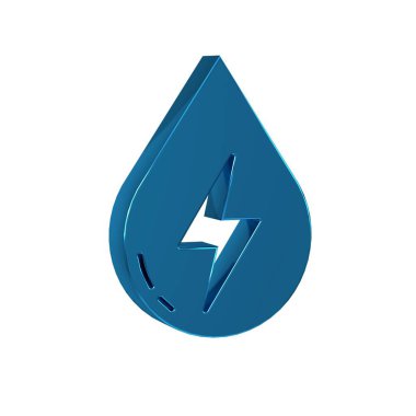 Mavi Su enerji ikonu şeffaf arkaplanda izole edildi. Su damlacıklarıyla ekoloji kavramı. Alternatif enerji kavramı. .