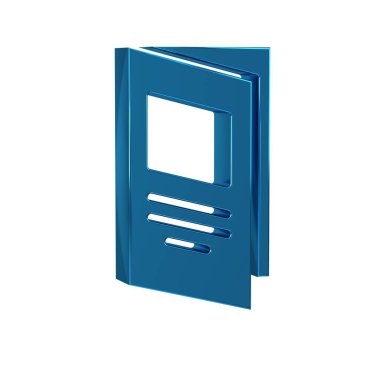 Mavi Broşür şablon düzeni simgesi şeffaf arkaplanda izole edildi. Şirket yıllık raporu, katalog, dergi, broşür modeli. .