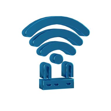 Mavi Yönlendirici ve kablosuz bağlantı sinyali simgesi şeffaf arkaplanda izole edildi. Kablosuz ethernet modem yönlendirici. Bilgisayar teknolojisi İnternet. .