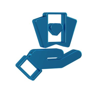 Mavi El 'in elinde saydam arkaplanda izole edilmiş iskambil simgesi var. Kumarhane oyunu tasarımı. .