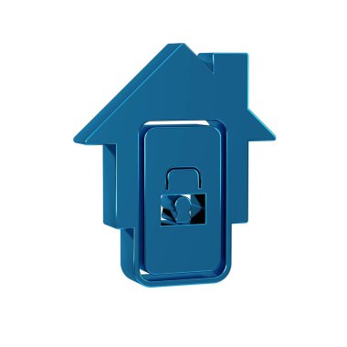 Şeffaf arkaplanda akıllı ev simgesine sahip mavi cep telefonu. Uzaktan denetim. .