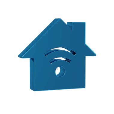 Şeffaf arkaplanda kablosuz ağ ikonu olan Blue Smart evi. Uzaktan denetim. .