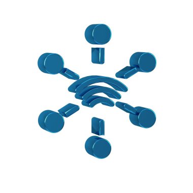 Mavi Ağ simgesi şeffaf arkaplanda izole edildi. Genel ağ bağlantısı. Küresel teknoloji ya da sosyal ağ. Noktalar ve çizgiler birleştiriliyor. 