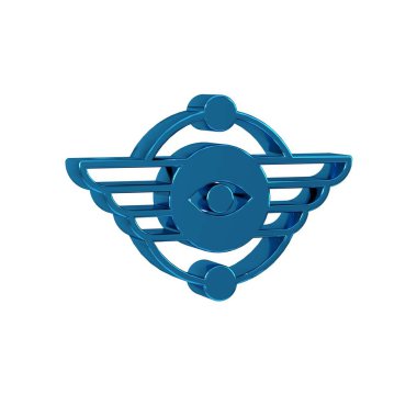 Mavi Mısır sembolü, şeffaf arkaplanda izole edilmiş kanatlı güneş simgesi. 