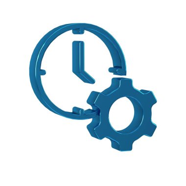 Mavi Zaman yönetim simgesi şeffaf arkaplanda izole edildi. Saat ve vites tabelası. Üretkenlik sembolü. 