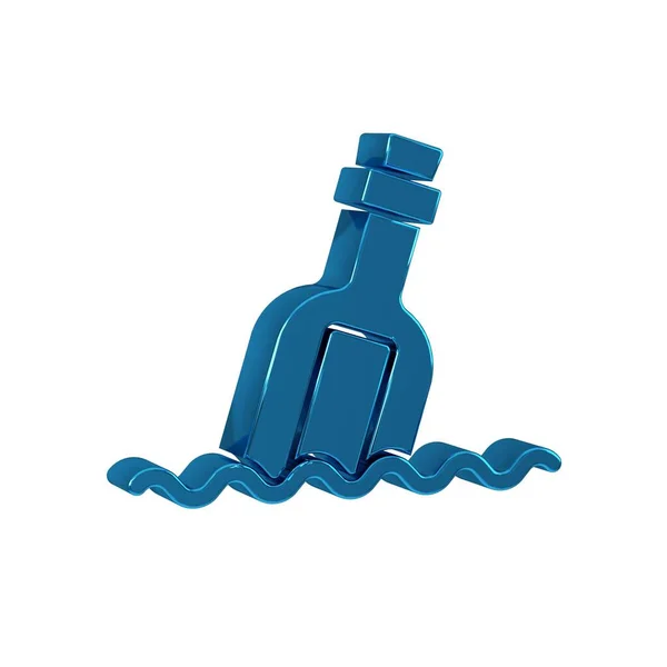 Blue Glass bottle with a message in water icon isolated on transparent background. Letter in the bottle. Pirates symbol. .