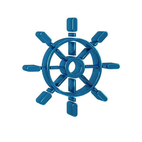 Blue Ship steering wheel icon isolated on transparent background. .