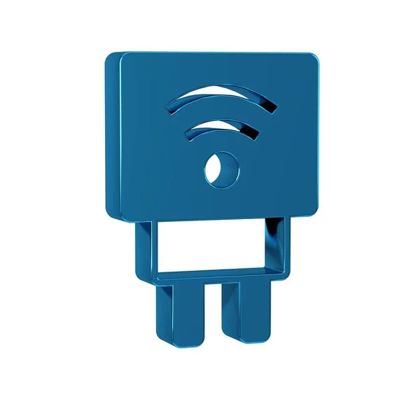 Blue Smart electric plug system icon isolated on transparent background. Internet of things concept with wireless connection. .