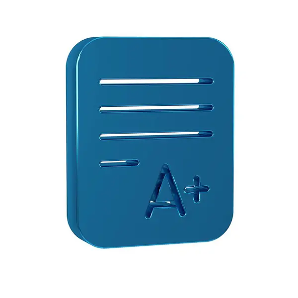 Blue Exam sheet with A plus grade icon isolated on transparent background. Test paper, exam, or survey concept. School test or exam. .