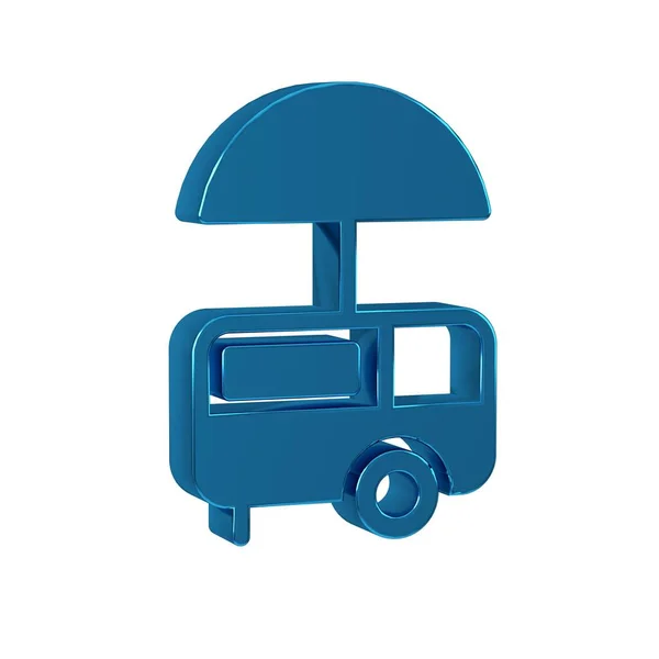 Blue Fast street food cart with awning icon isolated on transparent background. Urban kiosk. Ice cream truck. .