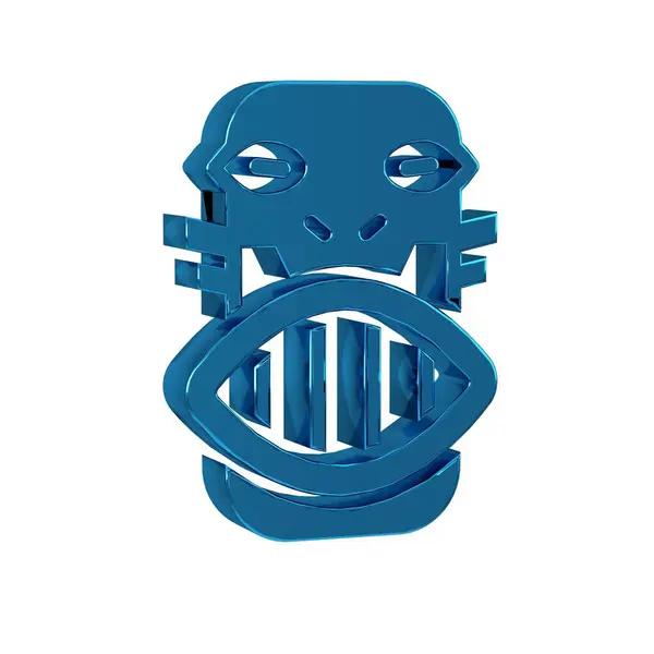 Blue Mexican mayan or aztec mask icon isolated on transparent background.