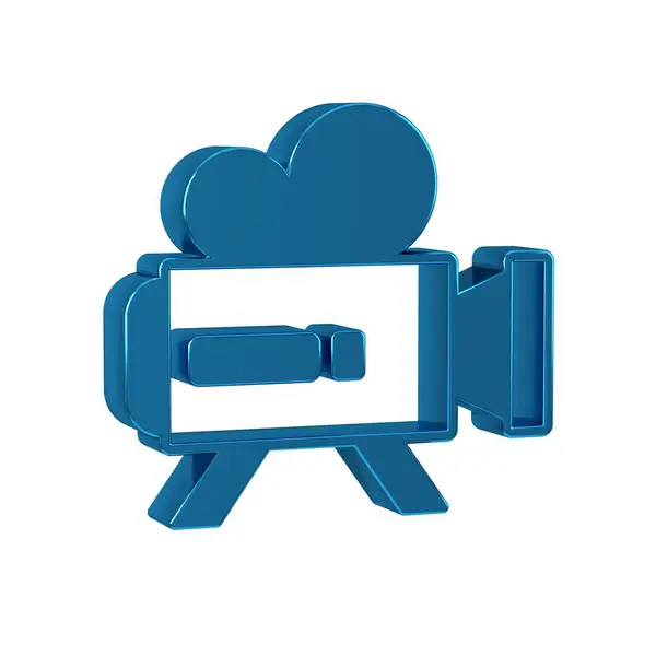 Blue Retro cinema camera icon isolated on transparent background. Video camera. Movie sign. Film projector.