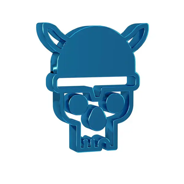 Blue Skull with viking helmet icon isolated on transparent background. Happy Halloween party.