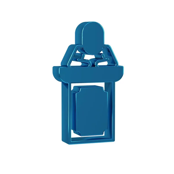 Blue Auction auctioneer sells icon isolated on transparent background. Auction business, bid and sale.