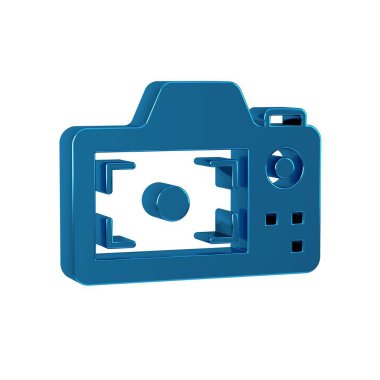 Şeffaf arkaplanda mavi fotoğraf makinesi simgesi izole edildi. Foto kamera. Dijital fotoğrafçılık. 