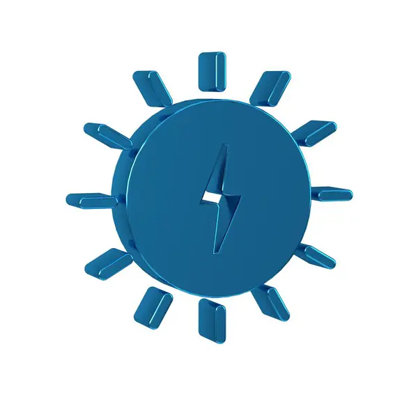 Blue Solar energy panel icon isolated on transparent background. Sun with lightning symbol.