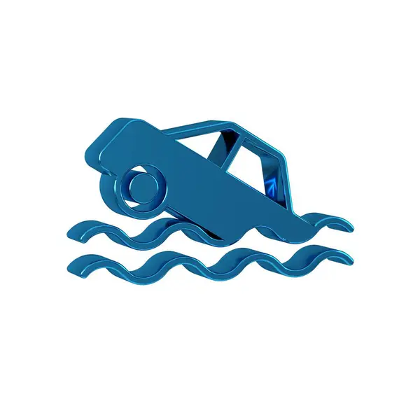 Blue Flood car icon isolated on transparent background. Insurance concept. Flood disaster concept. Security, safety, protection, protect concept.