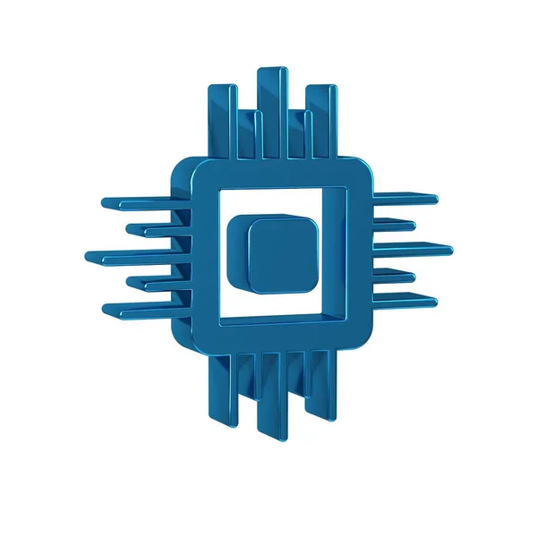 Blue Computer processor with microcircuits CPU icon isolated on transparent background. Chip or cpu with circuit board. Micro processor.