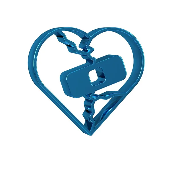 青い癒された壊れた心臓か離婚のアイコンは透明な背景で隔離しました ハートとパッチング 愛のシンボル バレンタインデー — ストック写真