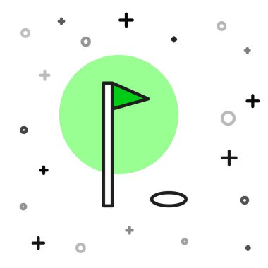 Doldurulmuş ana hatlı Golf bayrağı simgesi beyaz arkaplanda izole edildi. Golf ekipmanı ya da aksesuar. Vektör
