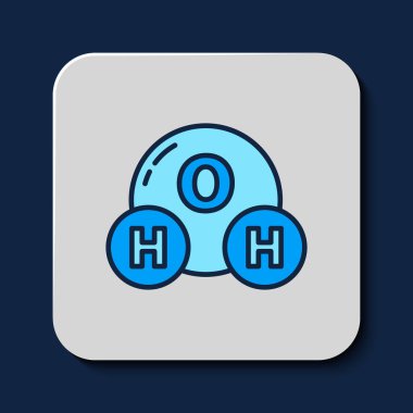 Filled outline Chemical formula for water drops H2O shaped icon isolated on blue background.  Vector