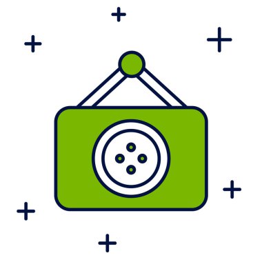 Doldurulmuş ana hatlı Terzi dükkânı simgesi beyaz arkaplanda izole edilmiş. Vektör