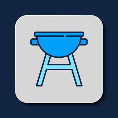 Filled outline Barbecue grill icon isolated on blue background. BBQ grill party.  Vector