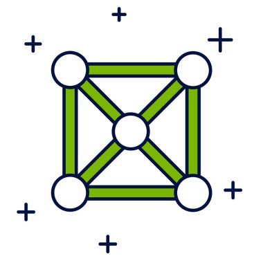 Doldurulmuş ana hat engelleme teknolojisi simgesi beyaz arkaplanda izole edildi. Kripto para birimi verileri. Soyut geometrik blok zincir ağ teknolojisi işi. Vektör