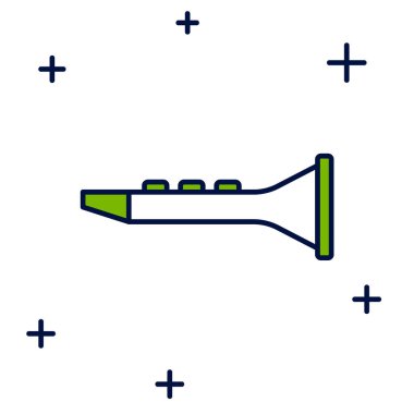 Beyaz arkaplanda izole edilmiş ana hatlı klarnet simgesi. Müzik aleti. Vektör