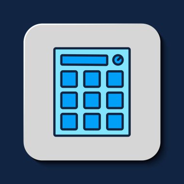 Doldurulmuş Drum Machum müzik yapımcısı ikonu mavi arka planda izole edildi. Vektör