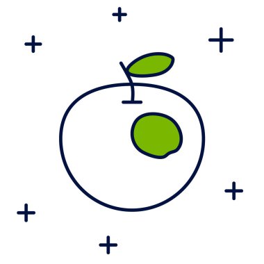 Genetik olarak modifiye edilmiş elma simgesi beyaz arkaplanda izole edildi. GDO meyvesi. Vektör