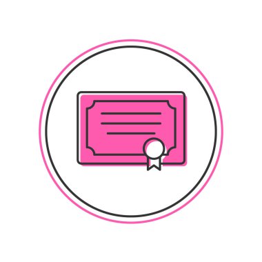 Doldurulmuş Sertifika şablon simgesi beyaz arkaplanda izole edildi. Başarı, ödül, diploma, burs, diploma kavramları. Vektör