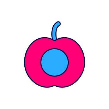 Beyaz arkaplanda izole edilmiş yaprak ikonu olan şeftali veya nektarin ana hatlarıyla doldurulmuş. Vektör