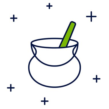 Doldurulmuş ana hatlı cadı kazanı simgesi beyaz arkaplanda izole edildi. Mutlu Cadılar Bayramı Partisi. Vektör