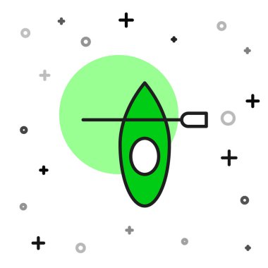 Ana hatlarıyla doldurulmuş kano ve kürek simgesi beyaz arkaplanda izole edildi. Balıkçılık ve turizm için kano. Açık hava aktiviteleri. Vektör