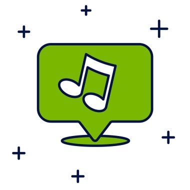 Doldurulmuş müzik notası, beyaz arkaplanda izole edilmiş ton simgesi. Vektör