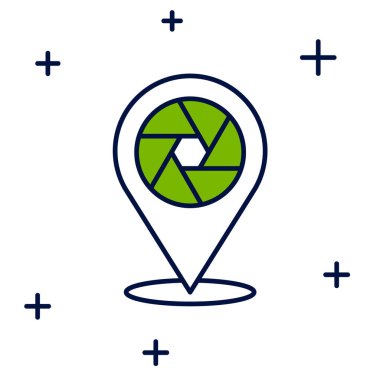 Doldurulmuş ana hat kamera deklanşör simgesi beyaz arkaplanda izole edildi. Vektör