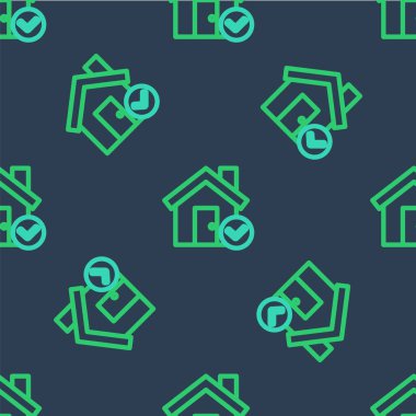 İşaretleme simgesine sahip Satır Evi mavi arka planda kusursuz desen izole etti. Emlakçı ya da köy elit sınıfı. Vektör