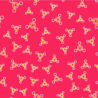 Molekül simgesi kırmızı arkaplanda izole edilmiş. Kimya moleküllerinin yapısı, fen öğretmenlerinin yenilikçi eğitim posteri. Vektör