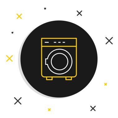 Çizgi yıkama simgesi beyaz arkaplanda izole edildi. Çamaşır makinesi simgesi. Çamaşır makinesi, çamaşır makinesi. Ev aletleri sembolü. Renkli taslak konsepti. Vektör