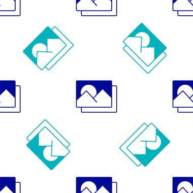 Mavi Fotoğraf çerçeve simgesi beyaz arkaplanda izole edilmiş kusursuz desen. Vintage boş fotoğraf çerçevesi. Vektör.