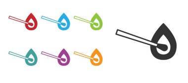 Beyaz arka planda izole edilmiş ateş ikonu ile siyah yakma kibriti. Ateşle maç. Kibrit işareti. Simgeleri renklendirin. Vektör