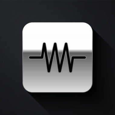 Elektronik devre simgesindeki Gümüş Direniş siyah arka planda izole edildi. Uzun gölge tarzı. Vektör