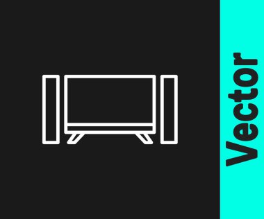 Beyaz çizgi Akıllı TV simgesi siyah arkaplanda izole edildi. Televizyon tabelası. Vektör