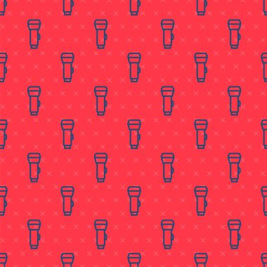 Mavi çizgi el feneri simgesi kırmızı arkaplanda izole edilmiş. Vektör